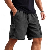 abordables Shorts décontractés-Shorts cargo pour homme SoftFade™ Shorts 100 % coton Shorts délavés avec poches Taille élastique Unie Lavée Confortable Respirant Longueur genoux Décontracté Extérieur Plage Vacances Mode Noir Marine