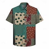  Retro Vintage Hippie 1970s Shirt Short Sleeves Hippie Retro Patchwork Bohemian Fancy Dress Men's Music Festival Party Daily Wear Adults' Shirt Spring & Summer
