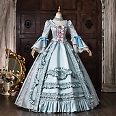 baratos Vestidos-Rococó Barroco Vestido de Baile Longo Vestidos Vestido de Baile Princesa Casamento Jacquard De Baile Decote Redondo Fantasia Mulheres Real Dia Das Bruxas Carnaval Baile de Máscaras Baile de Formatura