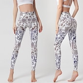 voordelige Yoga leggings en panty's-Dames Pilatesbroek Yogabroek Billenlift met ruche Hoge taille Sportschooltraining Hardlopen Fitness Legging Kleding Onderlichaam Flora Amethist Wit Blauw Sport Sportkleding Hoge Elasticiteit