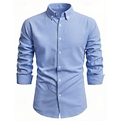 cheap Men's Button Down Shirts-Men's Shirt Dress Shirt Button Down Shirt Solid Color Outdoor Business Blue Long Sleeve Button Down Collar Summer Spring Clothing Apparel Buttons