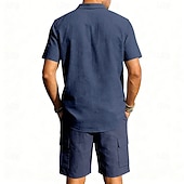 baratos Camisa Algodão Linho-Homens Camisa de linho 2 Peças Conjunto de camisa E Bermuda Cargo Calção Shorts de linho Definir Tecido Diário Ao ar livre Férias Aberto para a Lateral Manga Curta Verão Moda Casual Confortável Roupa