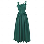 cheap Dresses-Vintage Medieval Renaissance Long Length Dress Fairy Lace up A-Line Fancy Dress Women's Fantasy Halloween Carnival Masquerade Renaissance Fair LARP Retro Theme Party Adults Dress