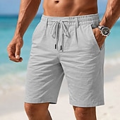 billige Ferie-Herre Shorts Lin Shorts Sommershorts Strandshorts Snorer Lomme Elastisk midje Ensfarget Komfort Pustende Kort Avslappet Daglig Strand Ferie Mote Svart Hvit Uelastisk