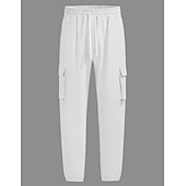 preiswerte Urlaub-Herren Cargo-Hosen Leinenhosen Hose Sommerhose Strandhose Kordelzug Elastischer Bund Mehrere Taschen Einfach Komfort Atmungsaktiv Täglich Outdoor Strand Urlaub Mode Schwarz Weiß Unelastisch