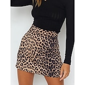 economico Gonne grafiche-Per donna Gonna in finta pelle scamosciata Moda Casual Mini Vita Alta Gonne Leopardo Stampato Micro-elastico Quotidiano Streetwear Marrone Verde Beige Primavera