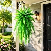 tanie Rośliny sztuczne i zieleń-Sztuczna, wisząca paproć bostońska, odporna na promieniowanie UV, realistyczna, sztuczna roślina do użytku na zewnątrz, sztuczne paprocie, sztuczne paprocie, sztuczne rośliny, sztuczna paproć bostońska do dekoracji okna na werandzie