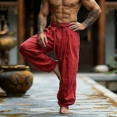 preiswerte Retro-Herren Hose aus Baumwollleinen Hose Sommerhose Baggy-Hosen Strandhose Kordelzug Elastischer Bund Einfarbig Einfach Komfort Atmungsaktiv Täglich Outdoor Strand Urlaub Mode Rote Unelastisch