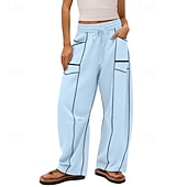 abordables Fondos-Mujer Pantalones de lino y algodón Pantalones Pantalones casuales Pantalones de verano Vacaciones Moda Ropa de calle Longitud total Alta cintura Retazos Bolsillo Cintura elástica Comodidad Cómodo