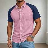  Herr Skjorta Button Down skjorta Casual skjorta Tvätta skjorta i 100 % bomull Rodnande Rosa Blå Grön Ljusgrå Mörkgrå Kortärmad Slät Tröjkrage Ledigt Dagligen Färgblock Kläder Elegant Mode Ledigt