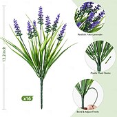 voordelige Kunstbloemen-16 bundels kunstplanten voor buiten, UV-bestendige nep-lavendel &amp;Apengras, realistische plastic kunstplanten voor balkon, terras, veranda, groene decoratie, plantenbakvulling (paars)