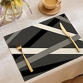 billige Placemats &amp; Coasters &amp; Trivets-retro svart-hvitt geometrisk bordløper, 100 % polyestervevd rektangulær borddekorasjon, minimalistisk abstrakt mønsterdesign, maskinvaskbar, varmebestandig