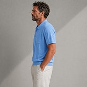 economico Polo classica da uomo-polo da uomo a trecce, maglia a coste, colletto a risvolto, maniche corte, tinta unita, foro, primavera &amp;blu estivo