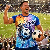 cheap Running Tee &amp; Tank Tops-Men's Soccer Jersey Geometric Abstract Athletic Short Sleeve T-Shirt UPF 50 Quick Dry Breathable mesh fabric 2026 Soccer Fan Tee Training Gym Running Sports Blue and Yellow