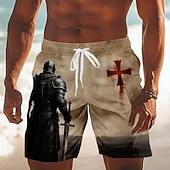 cheap Retro Vintage &amp; Ethic-Men's Knights Templar Crusaders Cross Swim Trunks Bathing Suits Swim Shorts Board Shorts Mid Waist Retro Vintage Outdoor Vacation Dailywear Side Pockets Mesh Lining Elastic Drawstring Waist Designer