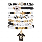 baratos Partida de Futebol Mundial 2026-Conjunto de pulseiras para fãs de futebol, inspiradas na Copa do Mundo, com contas e pingentes de futebol. Adoro futebol! Joias ajustáveis para crianças apaixonadas por futebol. &amp;adultos