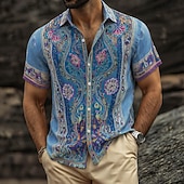preiswerte Retro Vintage Druck-Herren Paisley-Muster Blumendruck Ethnisch Hemd Knopfhemd Kurzarm Vintage-Retro Streetwear Urlaub Sommer Frühling Umlegekragen 3D-Druck Hemden mit Kragen Blau Rosa Orange Grün