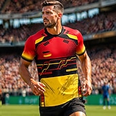  Germany Style Men's Soccer Jersey Geometric Athletic Summer Short Sleeve T-Shirt UPF 50 Quick Dry Breathable mesh fabric 2026 Soccer Fan Tee Tournament Football Gym Running Sports Yellow Black