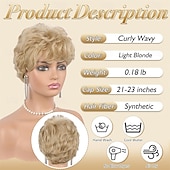 economico Perucas Sintéticas sem Touca-Blonde Pixie Wigs for Women - Short Natural Layered Haircut Synthetic Heat Resistant Hair Wig for Daily Costume Light Blonde