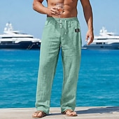 economico Classico-Per uomo Pantaloni di Lino Pantaloni Pantaloni Estivi Pantaloni Larghi Pantaloni da Spiaggia Elastico in vita Gamba Dritta Semplice Comodità Traspirante Lunghezza intera Casuale Quotidiano All'aperto