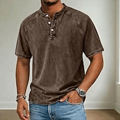 billige Uformell Henley T-skjorte-Herre T skjorte Deminskjorte 100% bomullssyre-vaskeskjorte Kortermet Høy krage Henley Vår sommer Sommer Vår عادي Årgang Gatemote Fritid Vasket Raglan Ermer Avslappet Hjem Gate Lyseblå Svart Rosa Topp