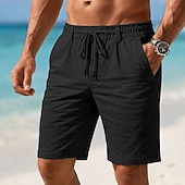 billige Ferie-Herre Shorts Lin Shorts Sommershorts Strandshorts Snorer Lomme Elastisk midje Ensfarget Komfort Pustende Kort Avslappet Daglig Strand Ferie Mote Svart Hvit Uelastisk