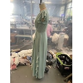 levne Šifónové šaty-Dámské Maxi šaty Šifonové šaty Elegantní Denní Venkovní Dovolená Běžný Bez vzoru Krátký rukáv Do V Trávová zelená Jaro