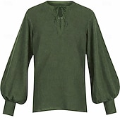  Medieval Renaissance Shirt Long Sleeves Pirate Viking Fancy Dress Unisex Viking Pirate Halloween Carnival Performance LARP Ren Faire Adults' Shirt