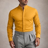 baratos camisas masculinas não de ferro-Homens Camisa Social Saia Camisa não de ferro Tecido Diário O negócio Amarelo Claro Azul Claro Preto Branco Manga Longa colarinho do vovô Todas as Estações Roupa