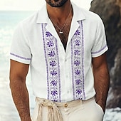 abordables Patrón étnico-Hombre Estampado Floral Étnico Flores Camisa Camisa Guayabera Camisa de campamento Mangas cortas retro de la vendimia Casual Diario vacaciones en la playa Verano Primavera Collar Cubano Impresión 3D