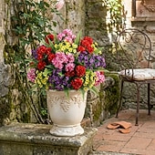 voordelige Kunstbloemen-5 bossen luxe kunstgeraniums, kleurechte UV-beschermde kunstbloemen met groen, onderhoudsarme sierplanten voor thuis, terras, veranda, vensterbank, hangmand, bruiloft
