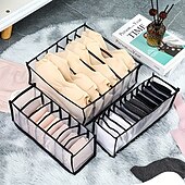 cheap Storage &amp; Organization-5-Piece Foldable Wardrobe Storage Boxes - Grid Underwear Storage Bags - Multi-Size Nylon Drawer Dividers for Underwear, Socks, and Ties, Stylish