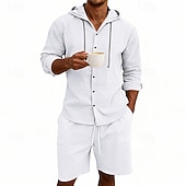 Χαμηλού Κόστους Βαμβακερό Λινό Πουκάμισο-Ανδρικά Πουκάμισο λινό 2 Κομμάτια Σετ πουκαμίσου Και Σορτσάκια Σορτς από λινό Σορτς παραλίας Σειρά Σκέτο Καθημερινά ΕΞΩΤΕΡΙΚΟΥ ΧΩΡΟΥ Διακοπές Με Κουκούλα Μακρυμάνικο Καλοκαίρι Άνοιξη