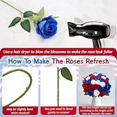 cheap Artificial Flower-24 Artificial Roses For July 4th Decoration, Red, White, And Blue Patriotic Floral Arrangement, Realistic Velvet Silk Roses, Sold In Bulk For Memorial Day Centerpieces And Home Decor