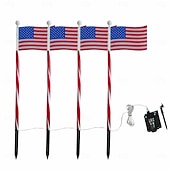 economico 250° Anniversario Luci-4 luci solari da vialetto a forma di bandiera americana, collegate in 1, con 8 modalità, decorazioni patriottiche a LED impermeabili rosse, bianche e blu per esterni, giardino, 4 luglio, Memorial Day.