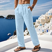 preiswerte Urlaub-Herren Leinenhosen Sommerhose Strandhose Tasche Falten Einfach Komfort Atmungsaktiv Volle Länge Täglich Outdoor Strand Urlaub Mode Schwarz Weiß Unelastisch