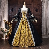 cheap Dresses-Rococo Baroque Ball Gown Floor Length Dress Ball Gown Long Sleeves Princess Bridal Lace Floral Ball Gown Square Neck Fancy Dress Women's Royal Halloween Carnival Masquerade Prom Tea Party Party