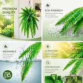 tanie Rośliny sztuczne i zieleń-Sztuczna, wisząca paproć bostońska, odporna na promieniowanie UV, realistyczna, sztuczna roślina do użytku na zewnątrz, sztuczne paprocie, sztuczne paprocie, sztuczne rośliny, sztuczna paproć bostońska do dekoracji okna na werandzie