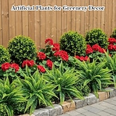 رخيصةأون نباتات صناعية وخضرة-١٠ قطع من السرخس الصناعي - سرخس صناعي للزراعة الخارجية - سرخس صناعي لتزيين أحواض الزهور الخارجية الكبيرة - نباتات صناعية من نوع سرخس بوسطن لتزيين الشرفة