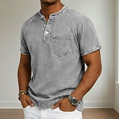  Ανδρικά Μπλουζάκι Πουκάμισο Henley Πουκάμισο 100% Cotton Acid Wash Μπλουζάκι μπλουζάκι Κοντομάνικο Χένλι Φθινόπωρο & Χειμώνας Καλοκαίρι Άνοιξη Σκέτο Βίντατζ Κομψό στυλ street Καθημερινό