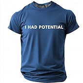 voordelige Sarcastische Humor T-shirts-Heren T-shirt met de tekst "I had potential" (grappig, sarcastisch, minimalistisch, meme), normale pasvorm, begaafd, kind, burn-out, humor, casual, dagelijkse designerkleding, maten S, M, L, XL, XXL,