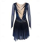 cheap Figure Skating Dresses-Figure Skating Dress Women's Girls' Ice Skating Dress Dark Blue Thumbhole Halo Dyeing High Elasticity Professional Competition Skating Wear Thermal Warm Crystal / Rhinestone Long Sleeve Ice Skating