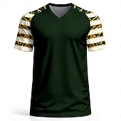  Heren voetbalshirt geïnspireerd op Brazilië, V-hals, groen, wit, goud, abstract patroon, ademend mesh, toernooishirt, UFP50+