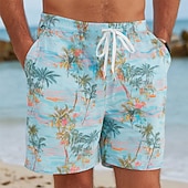 cheap Tropical Plants &amp; Flowers-Men's Coconut Tree Tropical Plants Swim Trunks Bathing Suits Swim Shorts Board Shorts Mid Waist Hawaiian Beach Vacation Wear Side Pockets Mesh Lining Elastic Drawstring Waist Designer Clothing Apparel