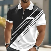 baratos Polo Geométrico Masculino-Homens Geométrico Camisas Polo Manga Curta Camisas polo Lapela Casual Ao ar livre Feriado Roupa Diária Bolsos Impressão 3D Primavera Verão Azul Preto Roxo