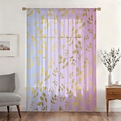 economico Tende trasparenti-Tenda trasparente per finestre, adatta a tutte le stagioni, per camera da letto e soggiorno, con asta, motivo floreale dipinto a inchiostro, effetto morbido e nebbioso, elegante e leggera.