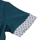 baratos Vestidos-Anos 50 Rockabilly Meio-dia Vestidos Mangas curtas Laço Poá Decote Quadrado Fantasia Mulheres Casual Dia a Dia Festa de Chá Adulto Vestido Primavera Verão