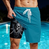 abordables Retro Vintage &amp; Ética-Hombre Cráneos Impresión de cadenas Cruz Pantalones cortos forrados Bañador 2 en 1 Trajes de baño, bañadores cortos Media cintura Estilo gótico oscuro Casual vacaciones en la playa Bolsillos