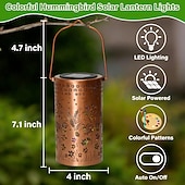 billiga Pathway Lights &amp; Lanterns-färgglad solcellslykta med kolibri, trädgårdspresenter för kvinnor och mammor, hängande utomhuslampor, vattentät dekorativ metalllampa för uteplats, gård, veranda, däck, bakgård, gångväg