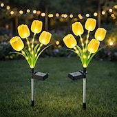 cheap Pathway Lights &amp; Lanterns-2 Pcs Outdoor Solar IP65 Waterproof 4-Head LED Tulip Stake Lights, Decorative Garden, Yard, Lawn, Pathway, Flower Bed, Villa Ambient Landscape Lighting